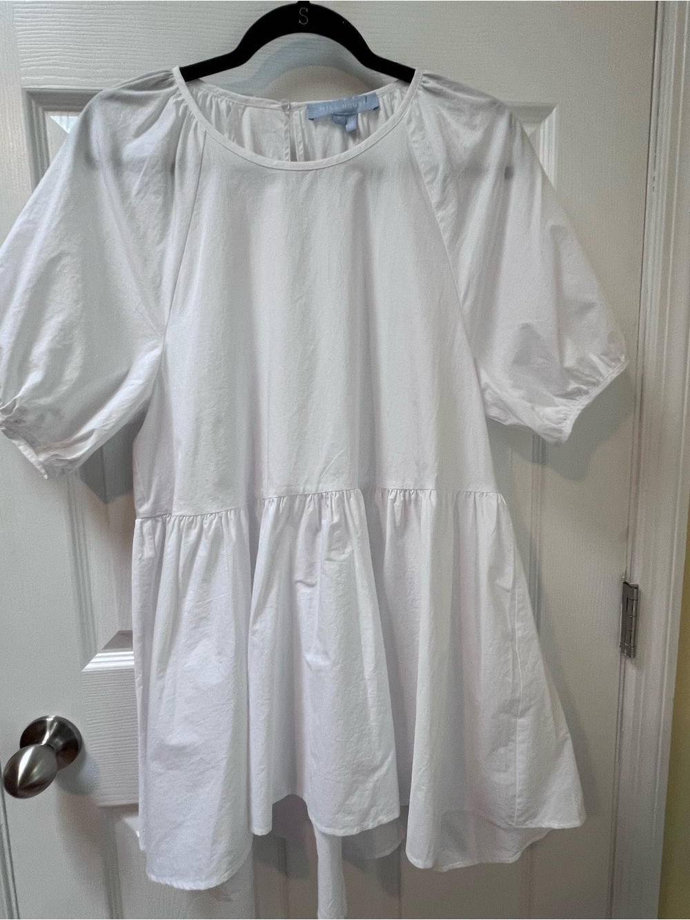 Hill House Francesca Top Puff Sleeve White Cotton Cottagecore Coastal Medium